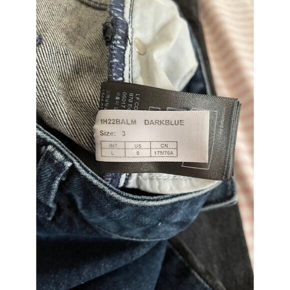 ba&sh Balm Two-tone Cropped Ankle Jeans Slim Straight Dark Blue and Black Large - Picture 15 of 16